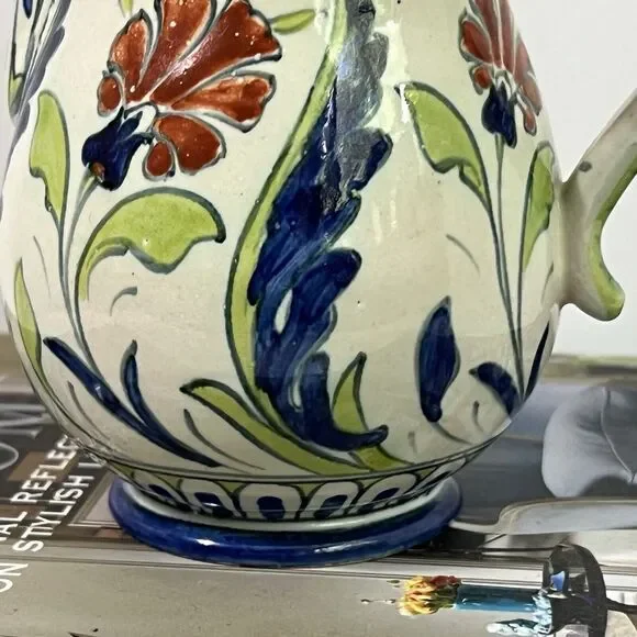 Vintage Floral Italian Ceramic Bud Vase With Handle Multi Flowers Artist Signed - Picture 6 of 16